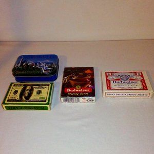(4) Playing Card Bundle: Seattle. Budweiser (2).  Hundred Dollar.  Unopen/Unused